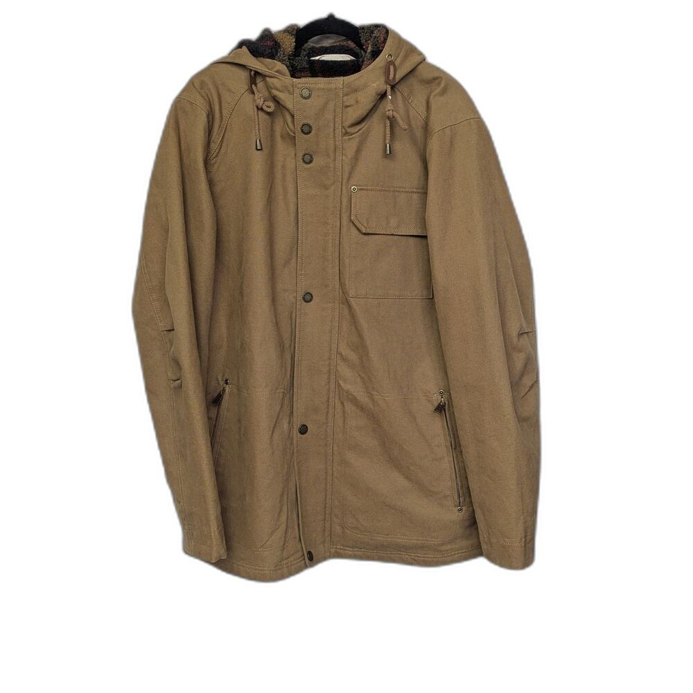 Pendleton Brothers Canvas Parka Jacket Plaid Fleece Lined Brown Large